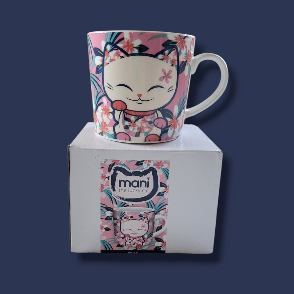 ✨️HP✨️Mani the Lucky Cat | NWOT Colorful Tropical Floral Maneko Mug